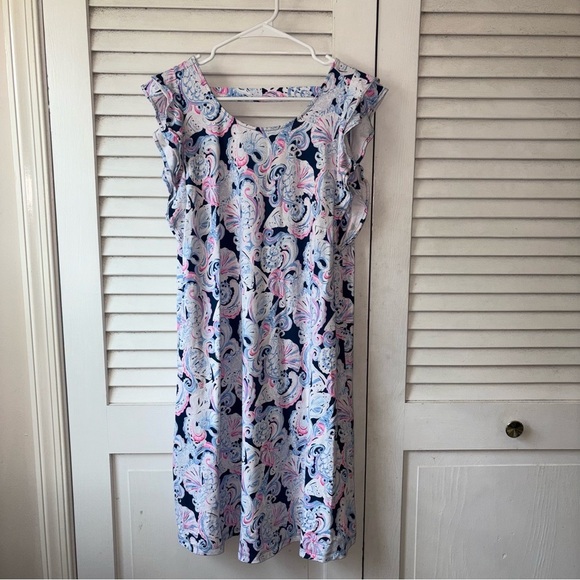 Lilly Pulitzer Dani Ruffle Sleeve Shift Dress in Multi Paisley Print Size Large - Picture 4 of 6